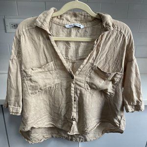 Zara Short Sleeve Linen Shirt - Tan Sand/Medium